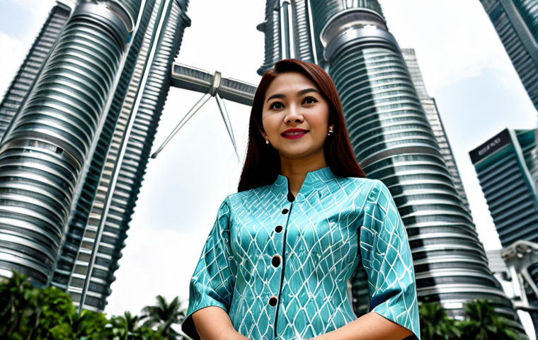 **
A Malaysian businesswoman in a modern, fully clothed baju kurung, standing confidently in front of the Petronas Twin Towers during the daytime. Appropriate attire, safe for work, perfect anatomy, natural proportions, professional photography, high quality.
**