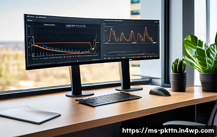 자연어 처리 모델 튜닝의 성과를 시각화하는 방법 - A modern data scientist workspace featuring a large curved monitor displaying an interactive line gr...